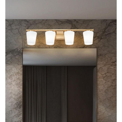 Z-Lite Nextra 32" 4-Light Modern Gold Steel Frame White Opal Glass Shade Vanity Light
