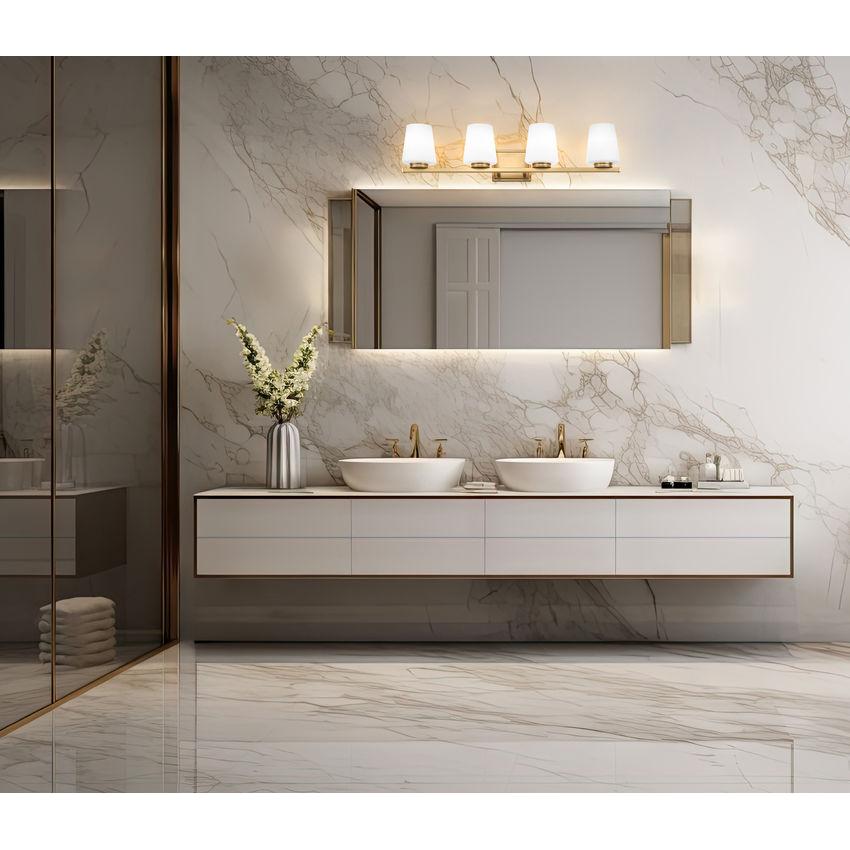 Z-Lite Nextra 32" 4-Light Modern Gold Steel Frame White Opal Glass Shade Vanity Light