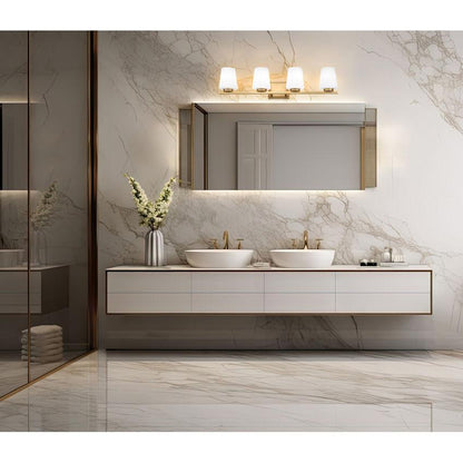 Z-Lite Nextra 32" 4-Light Modern Gold Steel Frame White Opal Glass Shade Vanity Light