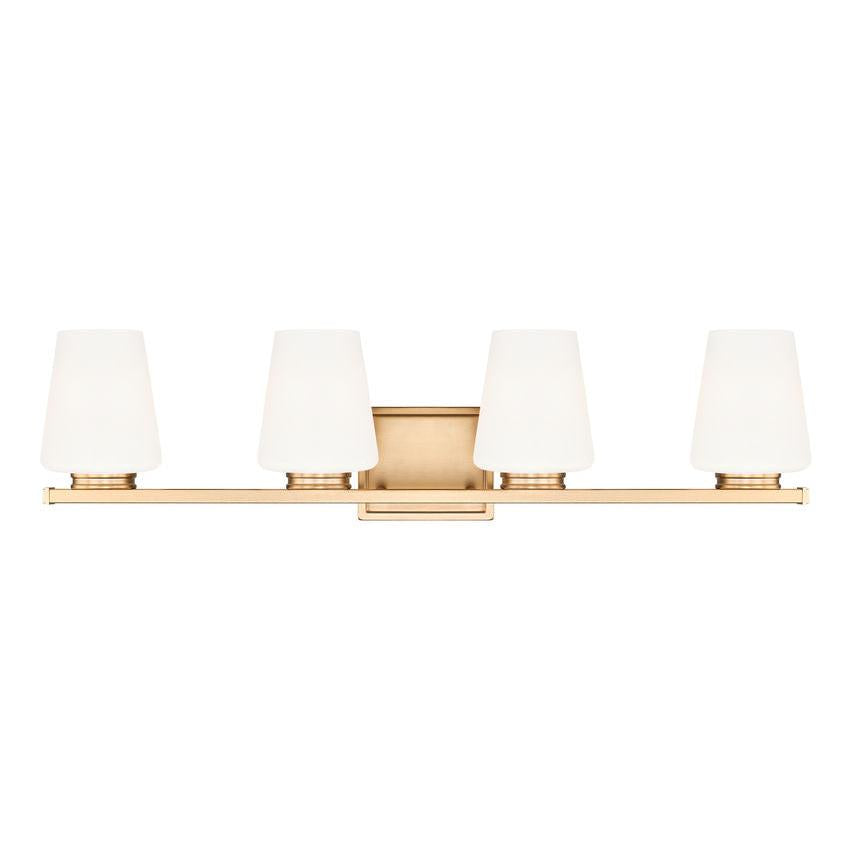 Z-Lite Nextra 32" 4-Light Modern Gold Steel Frame White Opal Glass Shade Vanity Light
