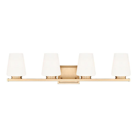 Z-Lite Nextra 32" 4-Light Modern Gold Steel Frame White Opal Glass Shade Vanity Light