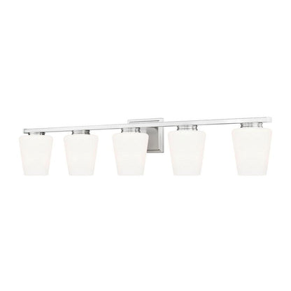 Z-Lite Nextra 42" 5-Light Brushed Nickel Steel Frame White Opal Glass Shade Vanity Light