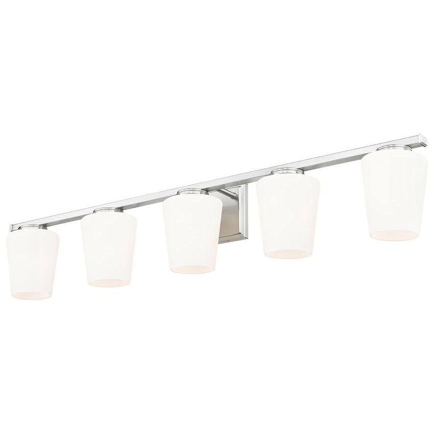 Z-Lite Nextra 42" 5-Light Brushed Nickel Steel Frame White Opal Glass Shade Vanity Light