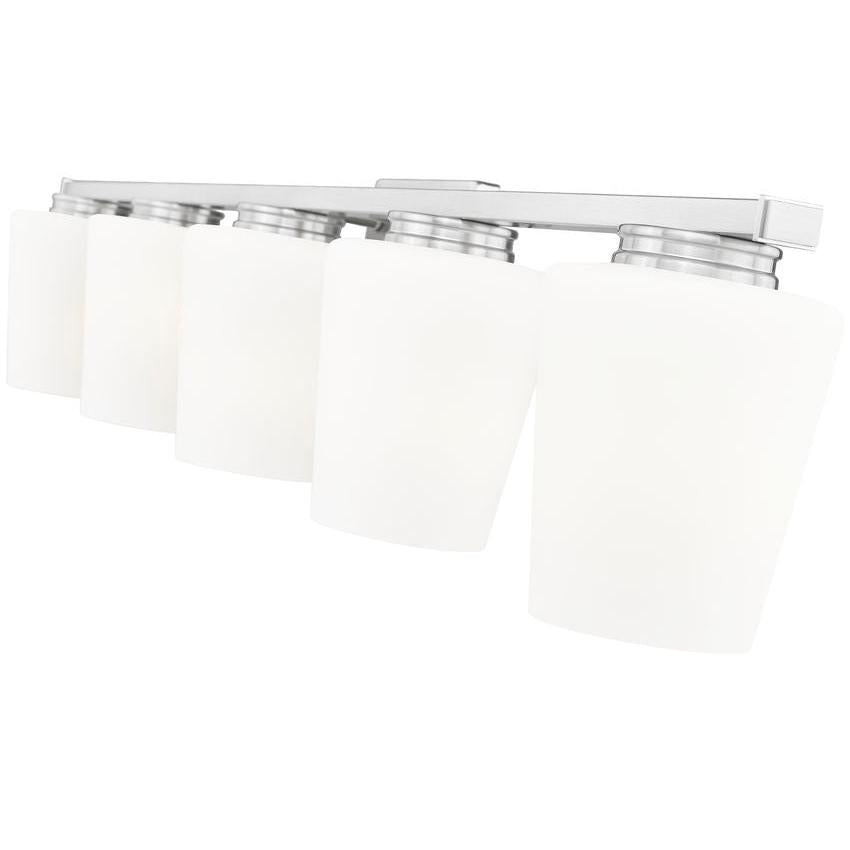 Z-Lite Nextra 42" 5-Light Brushed Nickel Steel Frame White Opal Glass Shade Vanity Light