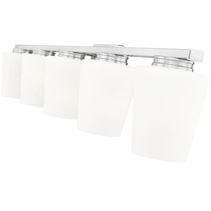 Z-Lite Nextra 42" 5-Light Brushed Nickel Steel Frame White Opal Glass Shade Vanity Light