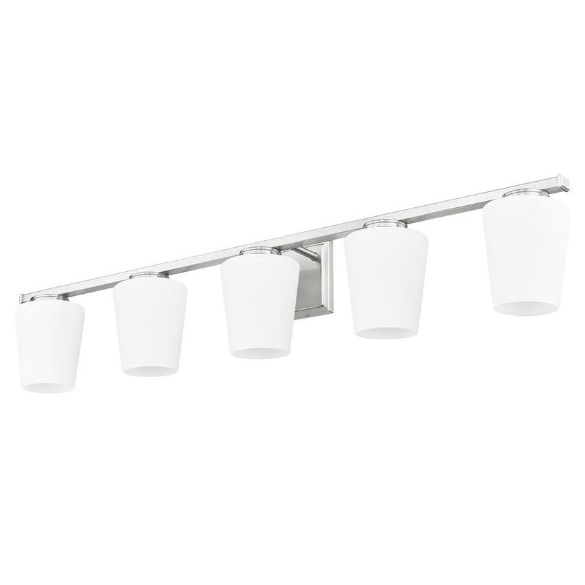 Z-Lite Nextra 42" 5-Light Brushed Nickel Steel Frame White Opal Glass Shade Vanity Light