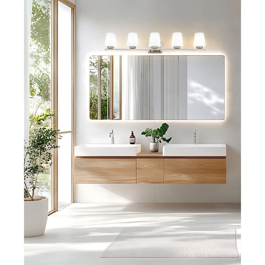 Z-Lite Nextra 42" 5-Light Brushed Nickel Steel Frame White Opal Glass Shade Vanity Light