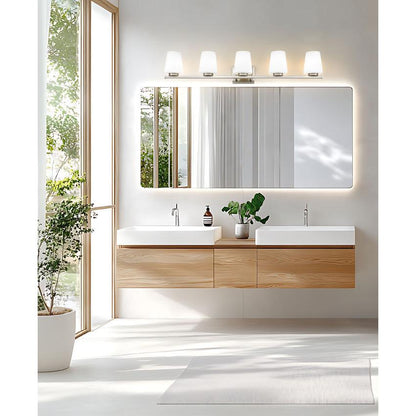Z-Lite Nextra 42" 5-Light Brushed Nickel Steel Frame White Opal Glass Shade Vanity Light