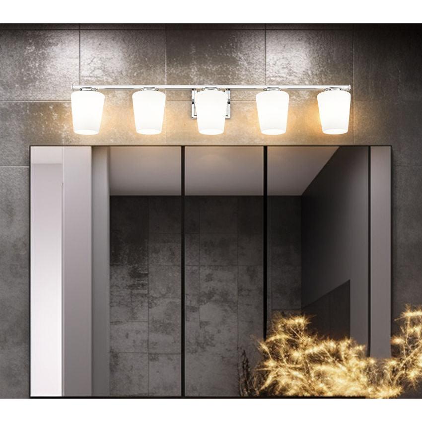 Z-Lite Nextra 42" 5-Light Chrome Steel Frame White Opal Glass Shade Vanity Light
