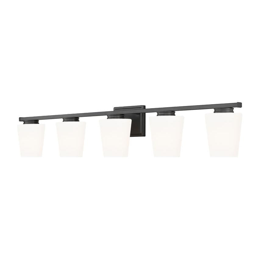Z-Lite Nextra 42" 5-Light Matte Black Steel Frame White Opal Glass Shade Vanity Light