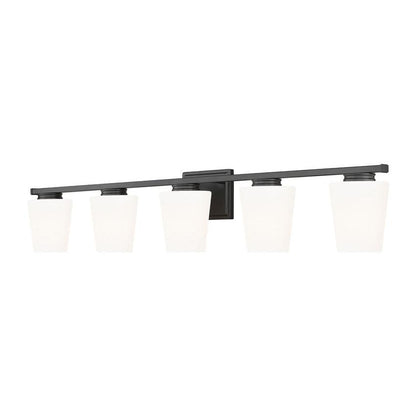 Z-Lite Nextra 42" 5-Light Matte Black Steel Frame White Opal Glass Shade Vanity Light