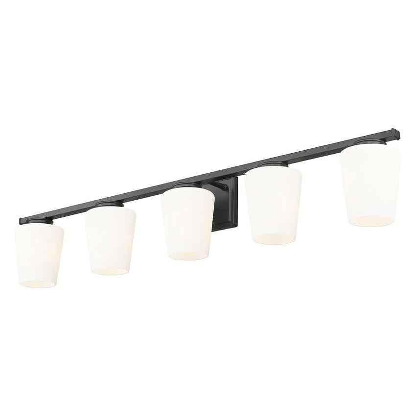 Z-Lite Nextra 42" 5-Light Matte Black Steel Frame White Opal Glass Shade Vanity Light