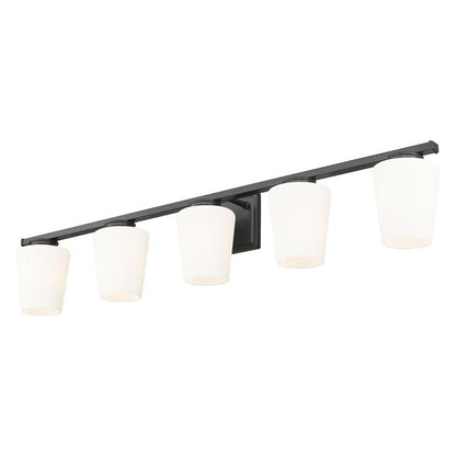 Z-Lite Nextra 42" 5-Light Matte Black Steel Frame White Opal Glass Shade Vanity Light