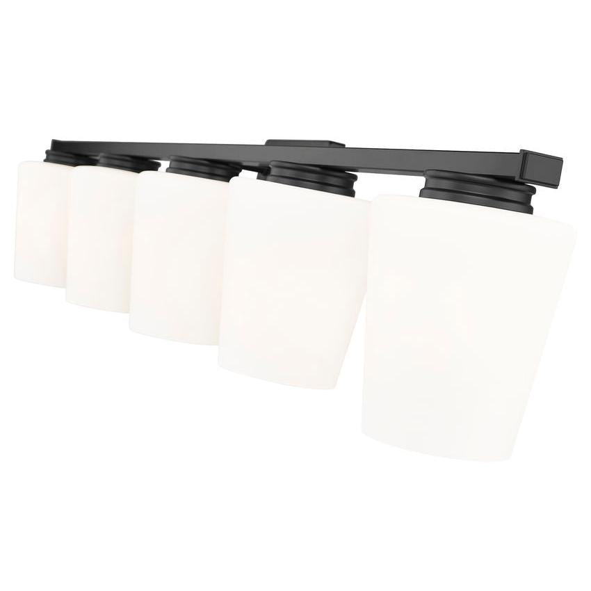 Z-Lite Nextra 42" 5-Light Matte Black Steel Frame White Opal Glass Shade Vanity Light