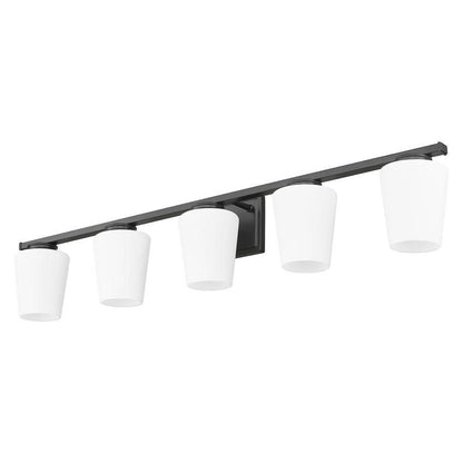 Z-Lite Nextra 42" 5-Light Matte Black Steel Frame White Opal Glass Shade Vanity Light