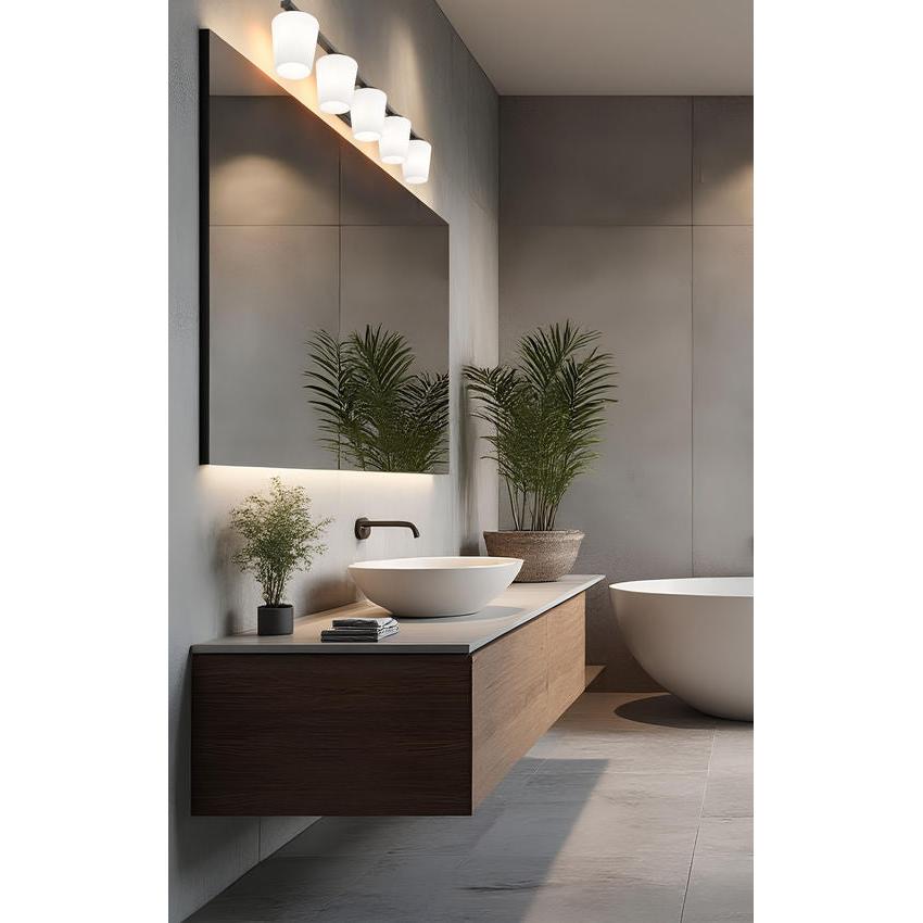 Z-Lite Nextra 42" 5-Light Matte Black Steel Frame White Opal Glass Shade Vanity Light