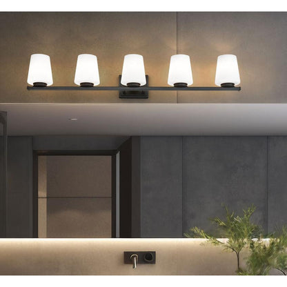 Z-Lite Nextra 42" 5-Light Matte Black Steel Frame White Opal Glass Shade Vanity Light