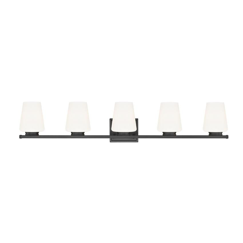 Z-Lite Nextra 42" 5-Light Matte Black Steel Frame White Opal Glass Shade Vanity Light