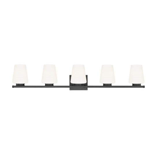 Z-Lite Nextra 42" 5-Light Matte Black Steel Frame White Opal Glass Shade Vanity Light