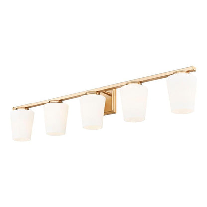 Z-Lite Nextra 42" 5-Light Modern Gold Steel Frame White Opal Glass Shade Vanity Light