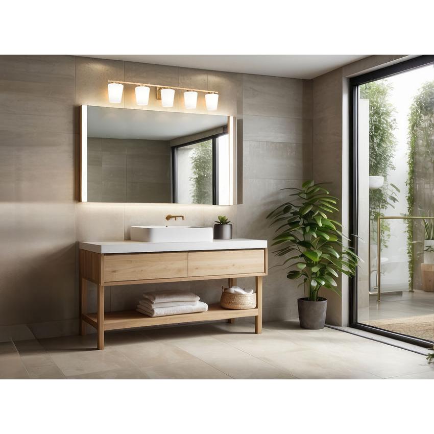 Z-Lite Nextra 42" 5-Light Modern Gold Steel Frame White Opal Glass Shade Vanity Light