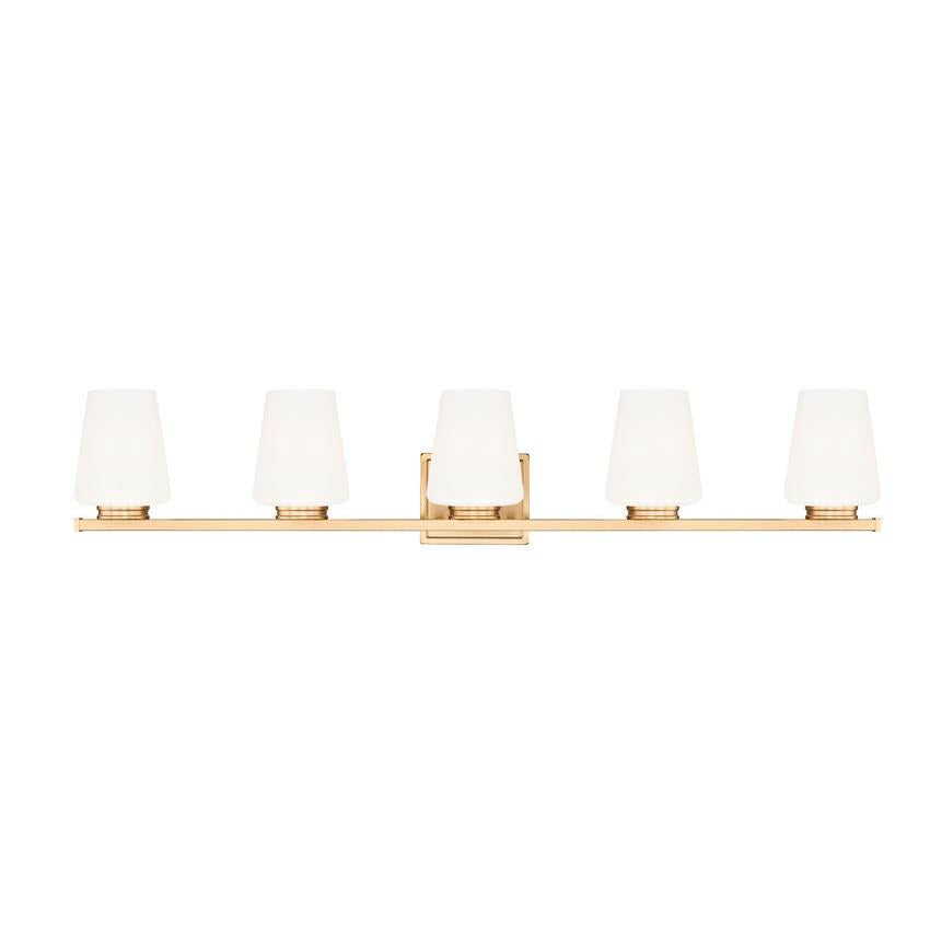 Z-Lite Nextra 42" 5-Light Modern Gold Steel Frame White Opal Glass Shade Vanity Light
