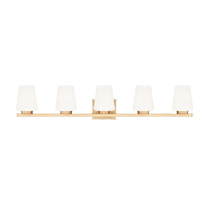 Z-Lite Nextra 42" 5-Light Modern Gold Steel Frame White Opal Glass Shade Vanity Light