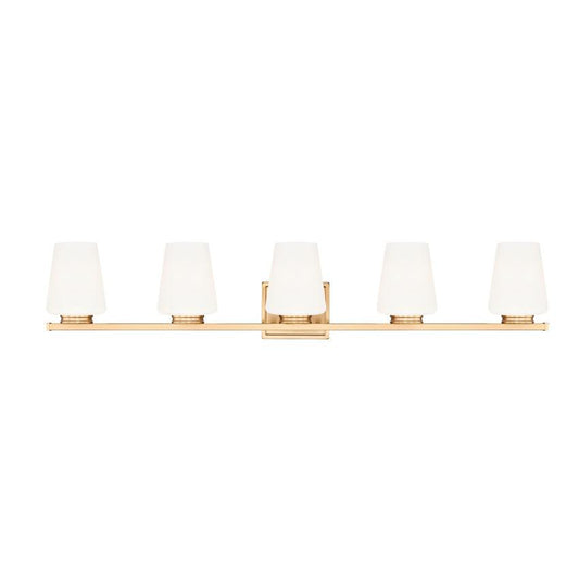 Z-Lite Nextra 42" 5-Light Modern Gold Steel Frame White Opal Glass Shade Vanity Light