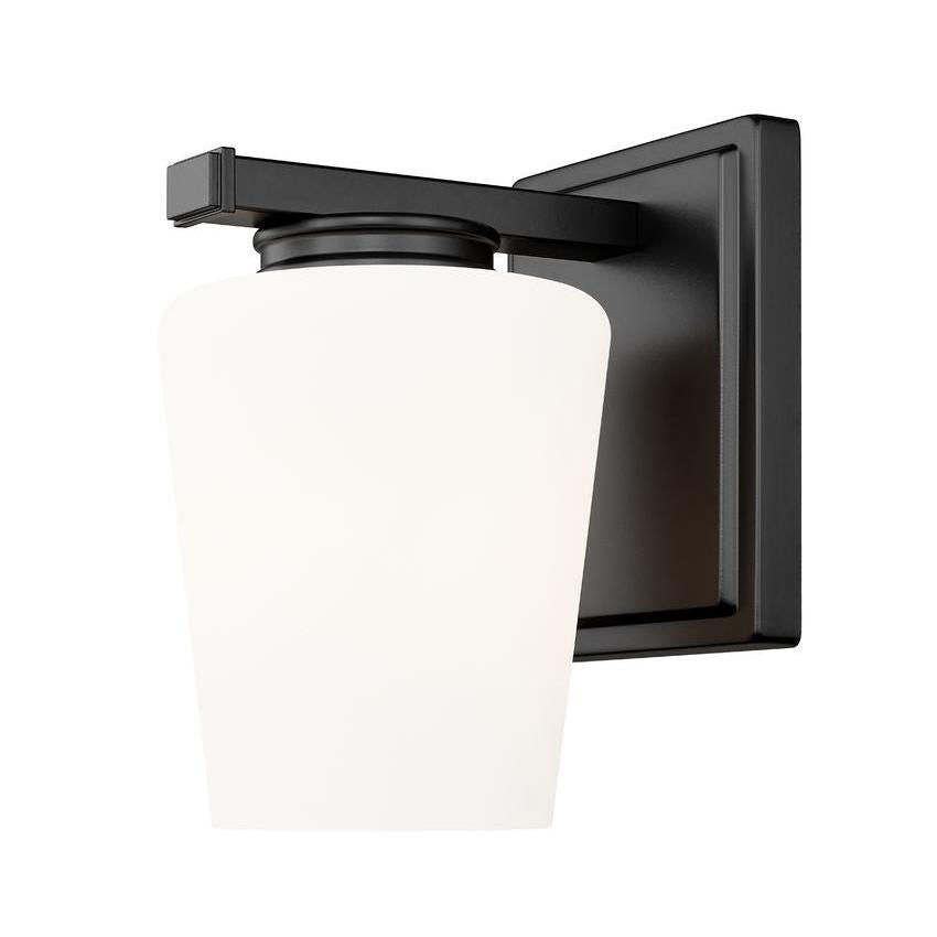 Z-Lite Nextra 5" 1-Light Matte Black Steel Frame White Opal Glass Shade Wall Sconce