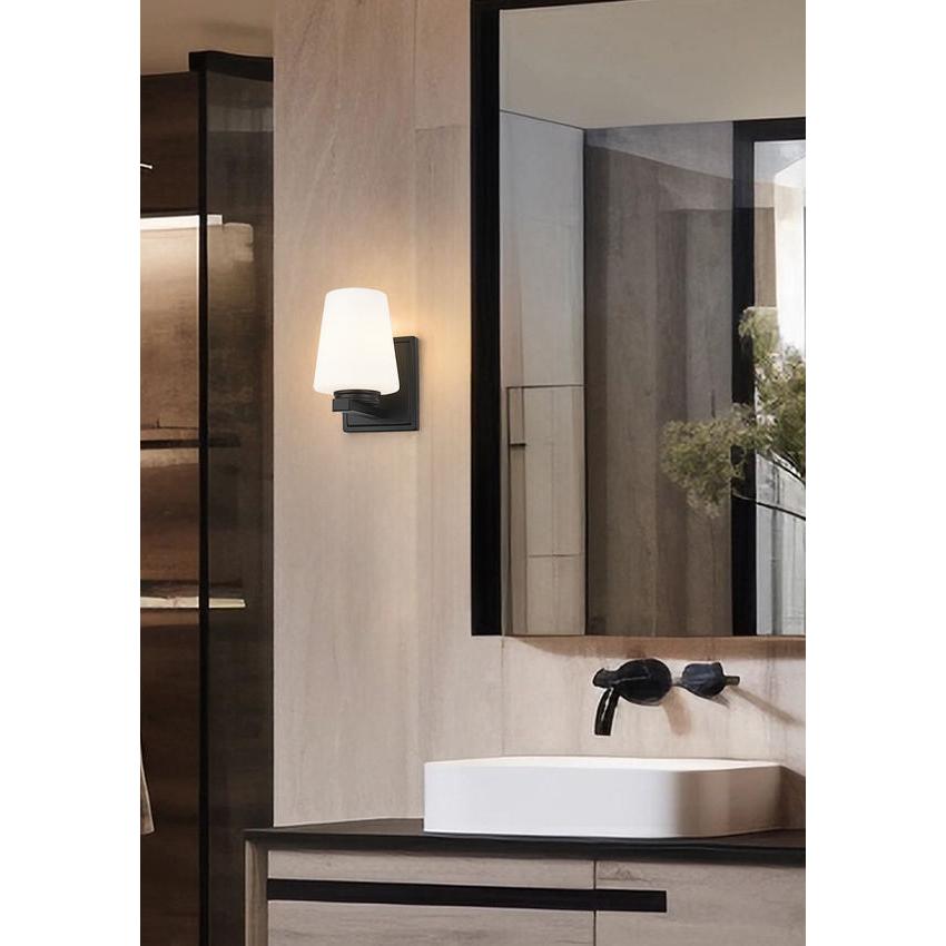 Z-Lite Nextra 5" 1-Light Matte Black Steel Frame White Opal Glass Shade Wall Sconce