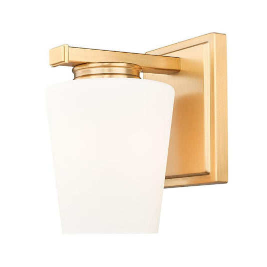 Z-Lite Nextra 5" 1-Light Modern Gold Steel Frame White Opal Glass Shade Wall Sconce