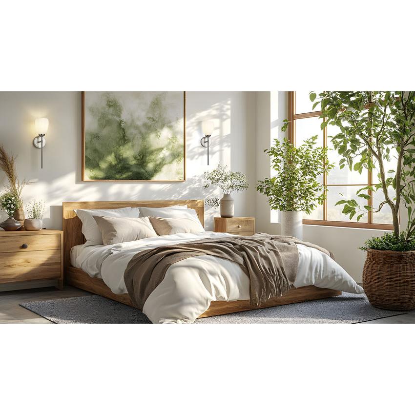 Z-Lite Oren 1-Light Medium Bulb Base Brushed Nickel Steel Frame Matte Opal Glass Shade Wall Sconce