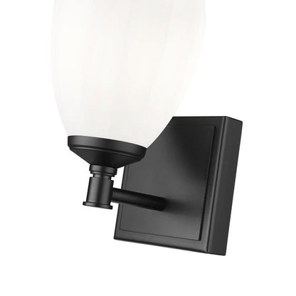 Z-Lite Oren 1-Light Medium Bulb Base Matte Black Steel Frame Matte Opal Glass Shade Vanity Light