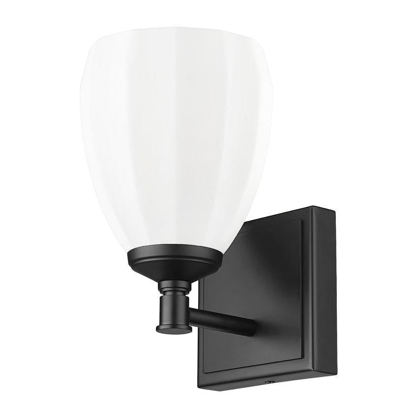 Z-Lite Oren 1-Light Medium Bulb Base Matte Black Steel Frame Matte Opal Glass Shade Vanity Light