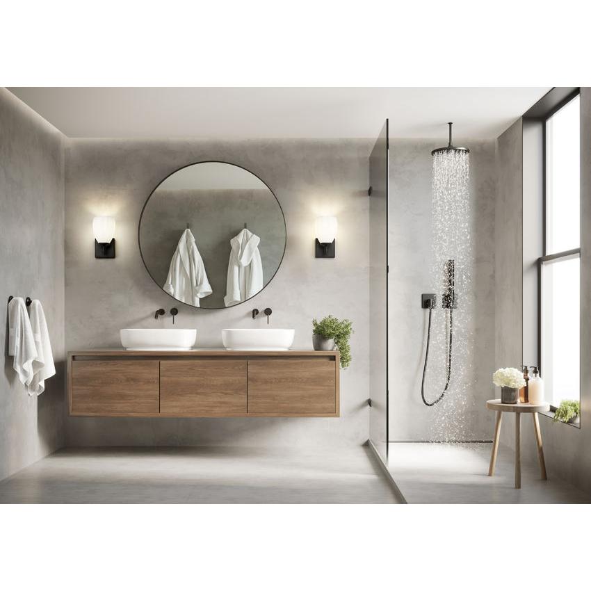 Z-Lite Oren 1-Light Medium Bulb Base Matte Black Steel Frame Matte Opal Glass Shade Vanity Light