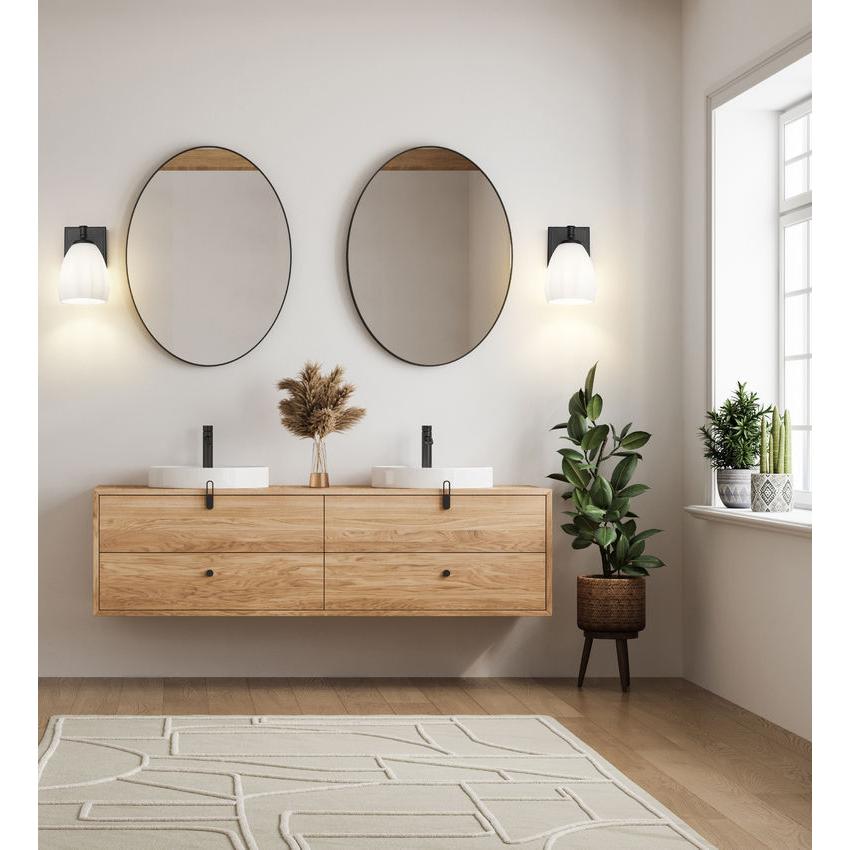Z-Lite Oren 1-Light Medium Bulb Base Matte Black Steel Frame Matte Opal Glass Shade Vanity Light