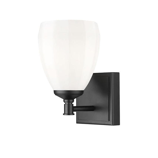 Z-Lite Oren 1-Light Medium Bulb Base Matte Black Steel Frame Matte Opal Glass Shade Vanity Light