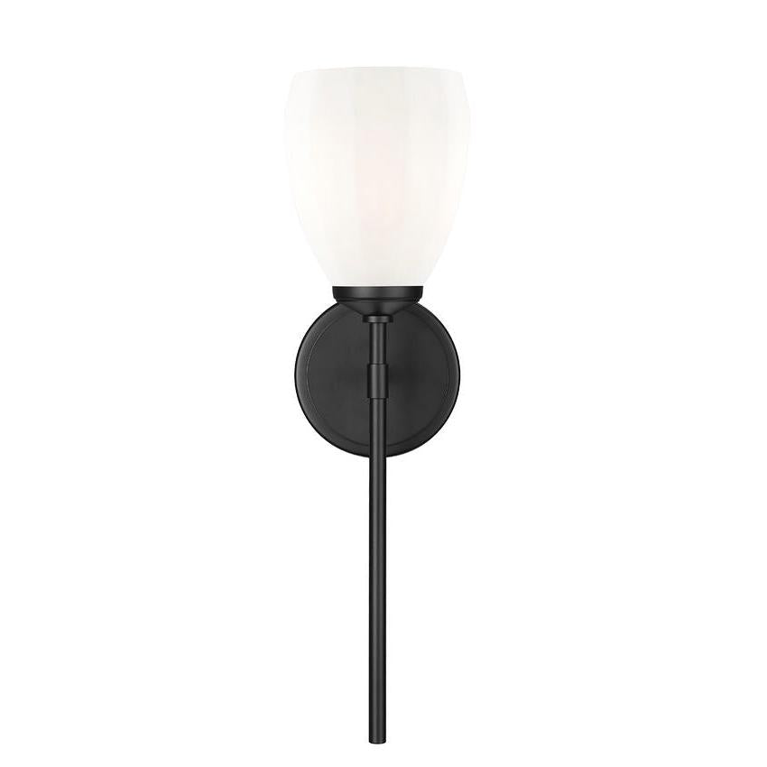 Z-Lite Oren 1-Light Medium Bulb Base Matte Black Steel Frame Matte Opal Glass Shade Wall Sconce