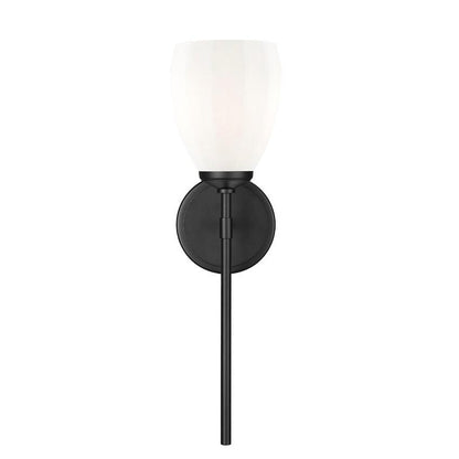 Z-Lite Oren 1-Light Medium Bulb Base Matte Black Steel Frame Matte Opal Glass Shade Wall Sconce