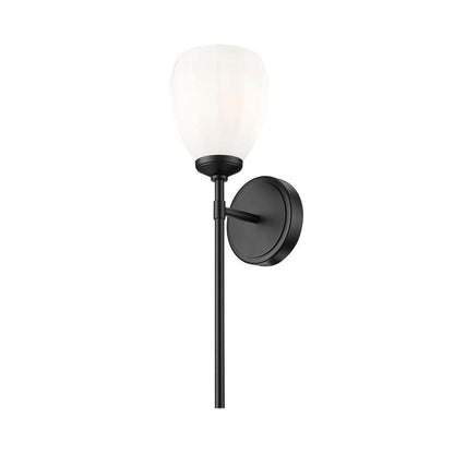 Z-Lite Oren 1-Light Medium Bulb Base Matte Black Steel Frame Matte Opal Glass Shade Wall Sconce