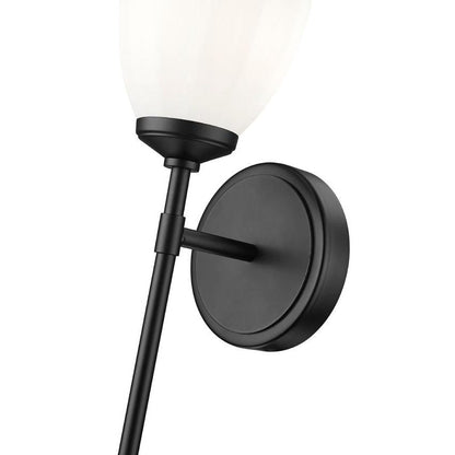 Z-Lite Oren 1-Light Medium Bulb Base Matte Black Steel Frame Matte Opal Glass Shade Wall Sconce