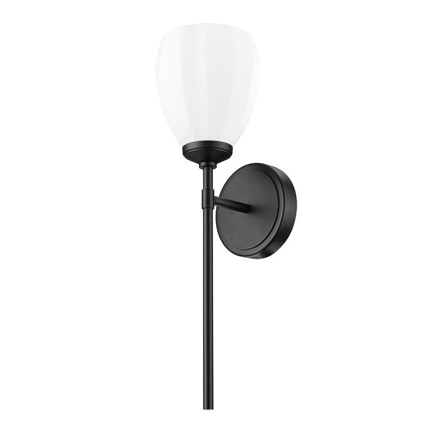 Z-Lite Oren 1-Light Medium Bulb Base Matte Black Steel Frame Matte Opal Glass Shade Wall Sconce