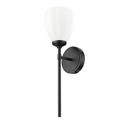 Z-Lite Oren 1-Light Medium Bulb Base Matte Black Steel Frame Matte Opal Glass Shade Wall Sconce