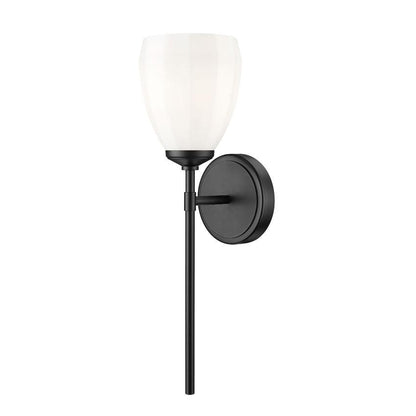 Z-Lite Oren 1-Light Medium Bulb Base Matte Black Steel Frame Matte Opal Glass Shade Wall Sconce