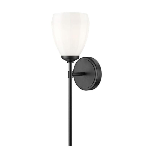 Z-Lite Oren 1-Light Medium Bulb Base Matte Black Steel Frame Matte Opal Glass Shade Wall Sconce