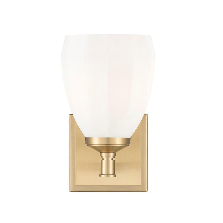 Z-Lite Oren 1-Light Medium Bulb Base Modern Gold Steel Frame Matte Opal Glass Shade Vanity Light