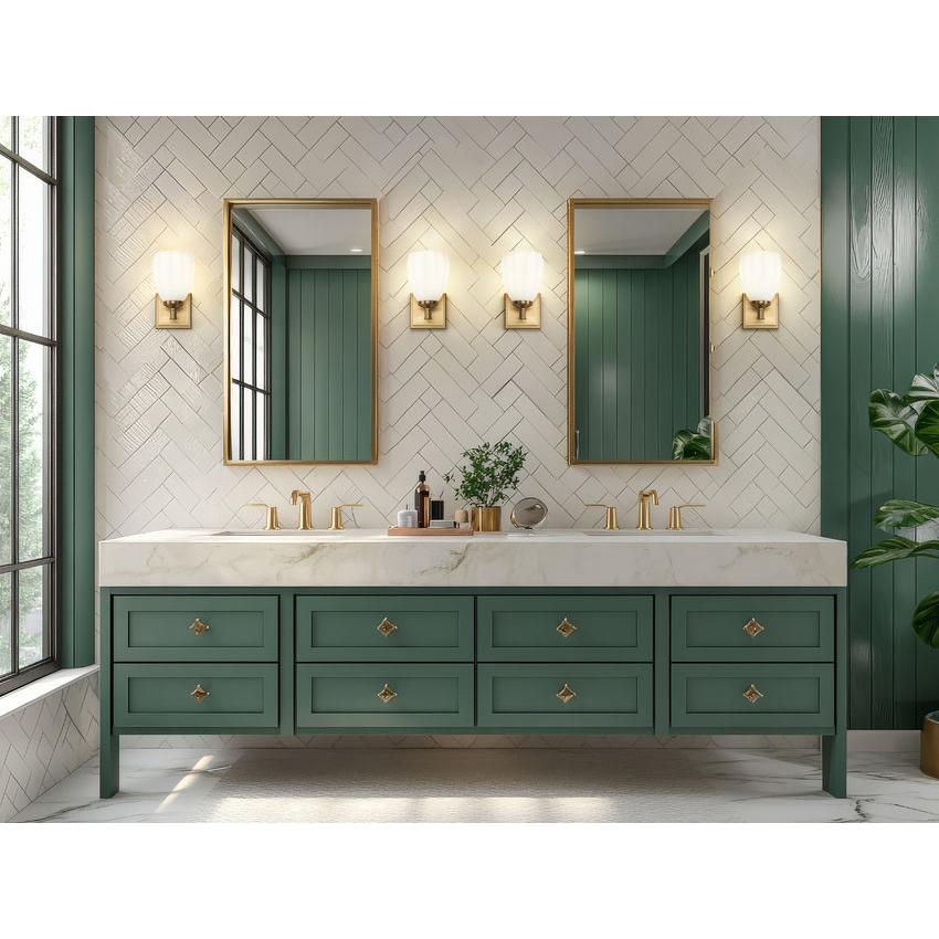 Z-Lite Oren 1-Light Medium Bulb Base Modern Gold Steel Frame Matte Opal Glass Shade Vanity Light