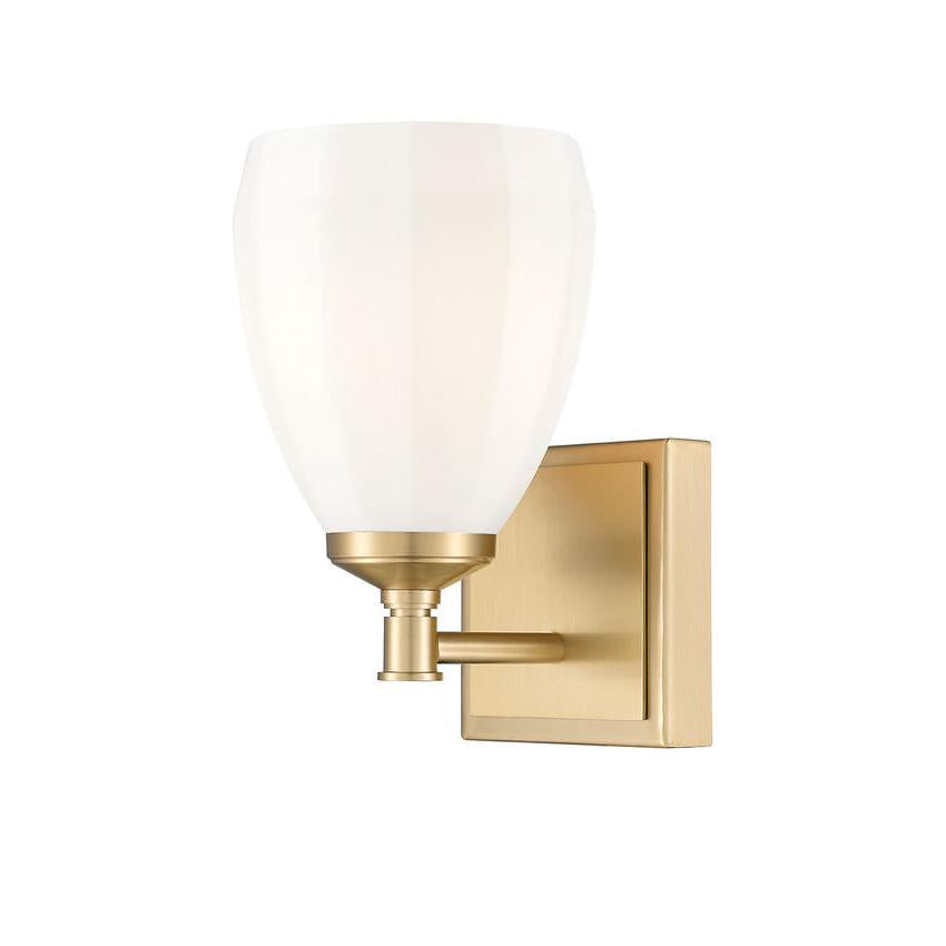Z-Lite Oren 1-Light Medium Bulb Base Modern Gold Steel Frame Matte Opal Glass Shade Vanity Light