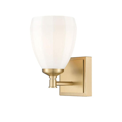 Z-Lite Oren 1-Light Medium Bulb Base Modern Gold Steel Frame Matte Opal Glass Shade Vanity Light