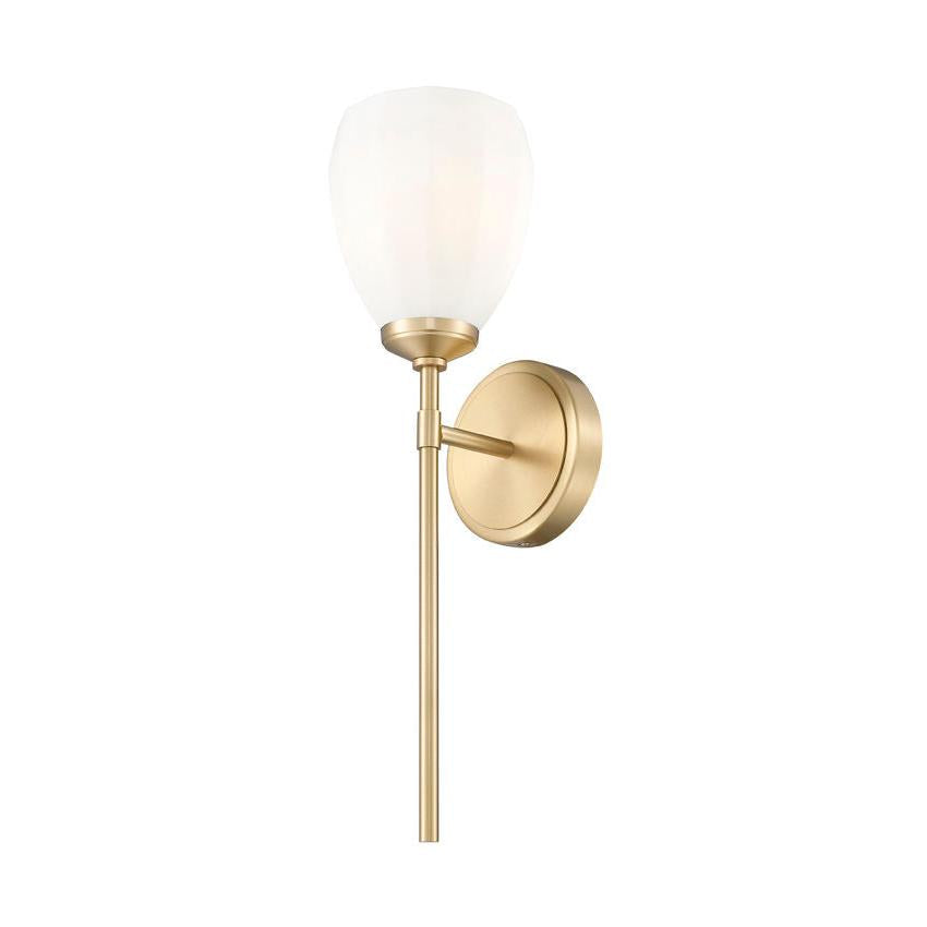 Z-Lite Oren 1-Light Medium Bulb Base Modern Gold Steel Frame Matte Opal Glass Shade Wall Sconce